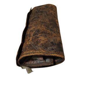 Antique 1900-20 Tooled Leather Floral Celluloid 11 Pc Manicure Set Travel Case